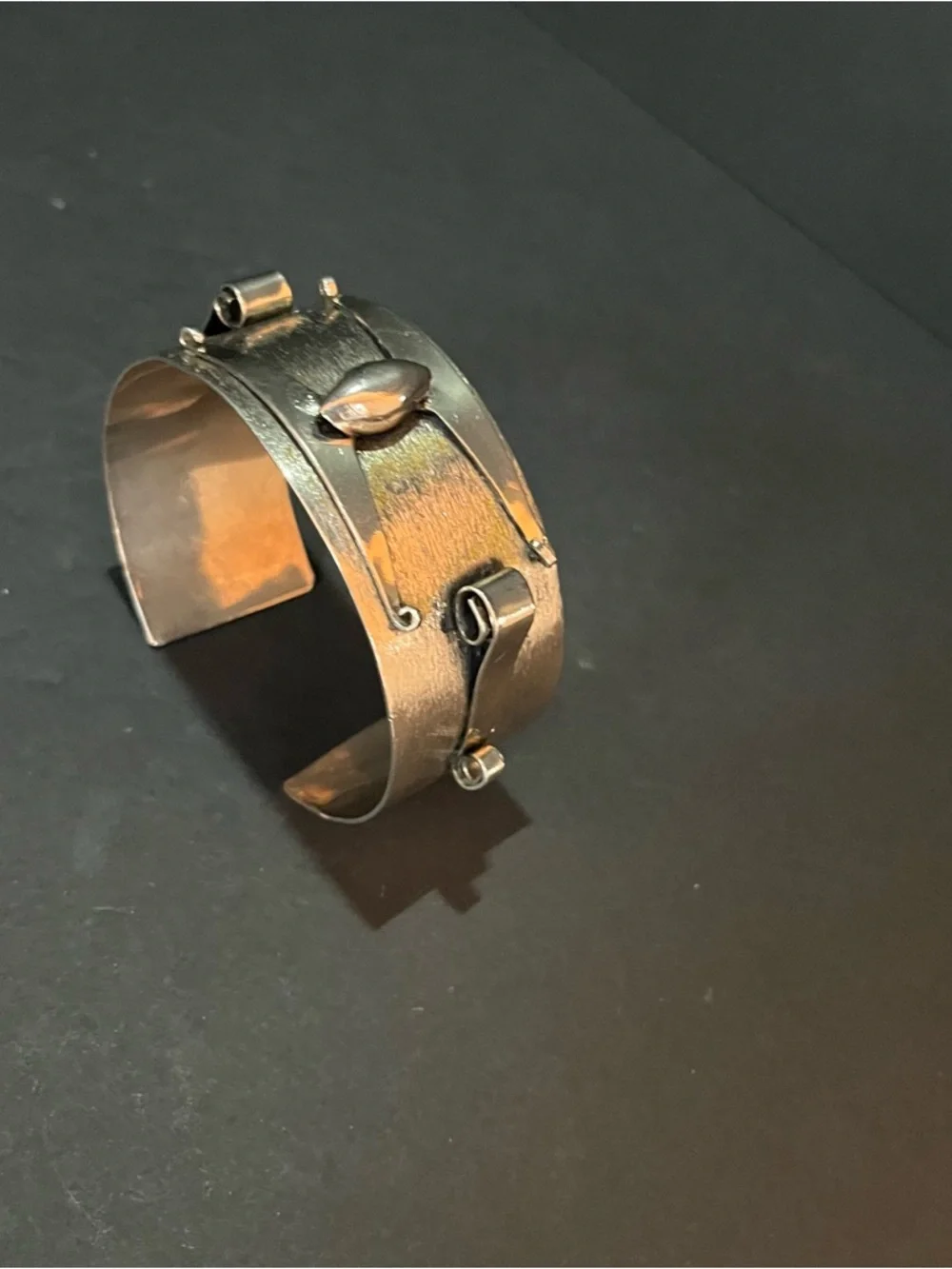 Silvertone Modernist industrial cuff bracelet Sculptural Steampunk